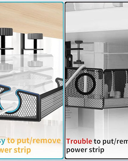 Under Desk Cable Tray - Black, No Drill Cable Organizer with Clamp for Wire Management, PC Cord Organizer & Workspace Accessories (2 Pack)