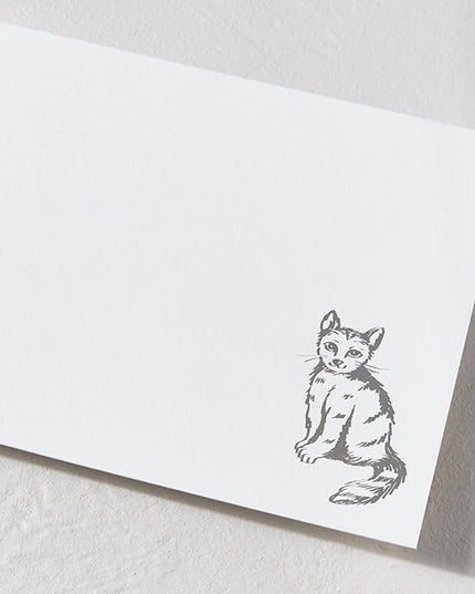 Minted Furry Friend Stationery Set, Set of 10, Flat Note Cards & Envelopes for Invitiations and Handwritten Thank You Messages, Black & White Cat, Gifts for Men & Women, Pet Lovers, Luxurious Paper