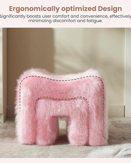 Ottoman Set of 2 Small Footstool Ottoman Vanity Stool Chair Faux Fur Seating Backless Modern Foot Rest Furry for Makeup Room Living Room Bedroom Entryway,Pink(2-in-1)