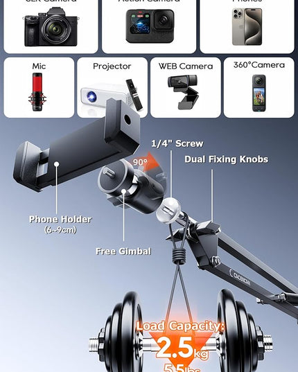 12'' Selfie Ring Light with Clamp Stand for Video Recording, Live Streaming(YouTube, Instagram, TIK Tok), Compatible with Phones, Cameras and Webcams