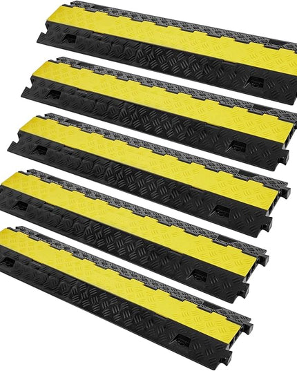 VEVOR 5 PCs TPU Cable Protector Ramp - Heavy Duty 2-Channel Speed Bumps for Road, Odor-Free Eco-Friendly TPU with TPR Cover, for Driveway, Hose, Floor Cord Cover, 22,000 lbs/Axle Capacity