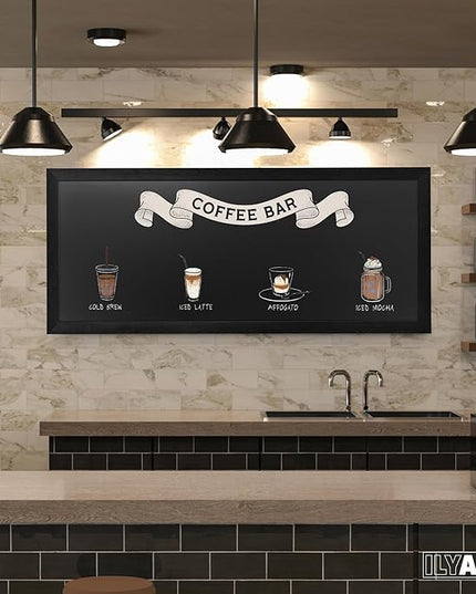 Ilyapa Extra Large Black Magnet Board for Wall - 58 x 25 Inches Wood Wall Hanging Menu for Restaurant, Food Truck, Kitchen or First Day, Black Color