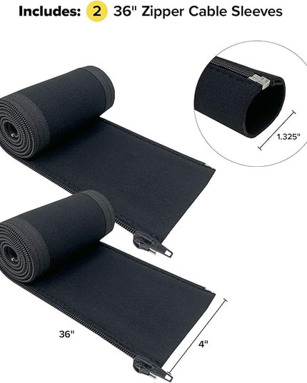Zipper Cable Sleeve by Wrap-It Storage - 36" x 4" (2-Pack) Black - Cord Organizer and Cable Protector for Desk, Computer, TV Cord Management to Hide and Cover Wire and Extension Cables