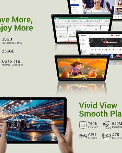 DEZLTID 2025 Tablet 11 inch Android 15 Tablets with Keyboard Stylus Mouse: 2K IPS Tablette (2000x1200), 36GB+256GB(2TB TF), 5G/2.4G Dual WiFi, 8-Core 1.6GHz, 8000mAh,8+13MP, BT5.0/GPS-Black