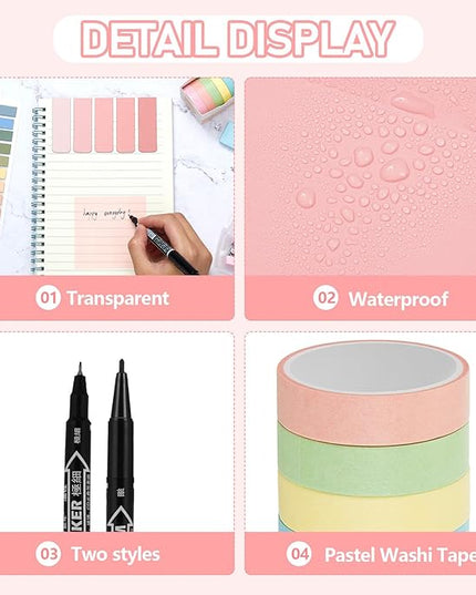 Sinload 60 Pcs Aesthetic Book Annotation Kit School Supplies Cute Pencil Case 12 Highlighter 5 Gel Pen 6 Mechanical Pencil 5 Magnetic Bookmark 1220 Pcs Sticky Note Tab Student Stationary(Pink)