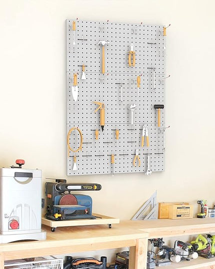 TORACK 3 PCS Metal Pegboard Panels(12x24 inch) for Wall Garage Utility Tools Storage Pegboard for Workbench, Modular Peg Board Tool Organizer Boards(Pack of 3, Grey)