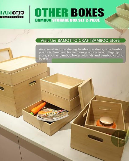 2-Piece Large Bamboo Storage Box Set, 7.1 in High Stackable Deep-Drawer Organizer for Kitchen Cutlery, Utensils & Knives, Lidless Wooden Bin for Homes & Offices (14.6"x10.2"x7.1"+14.6"x10.2"x3.1")