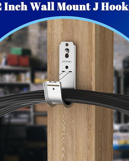 ForoGore 50 Pack 2 Inch J Hook Wall Mount J Hook with Retainer Clip Galvanized Steel Wall Cable Hooks Smooth Round Edge J Hook for Hanging Wire Cable Management & Organization Solution
