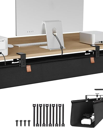 Zilink No Drill Under Desk Cable Management Tray 40" Cord Organizer for Table Clamp/Screw Mount Cable Management Under Desk Waterproof Fabric Cable Management Tray for Office, Home