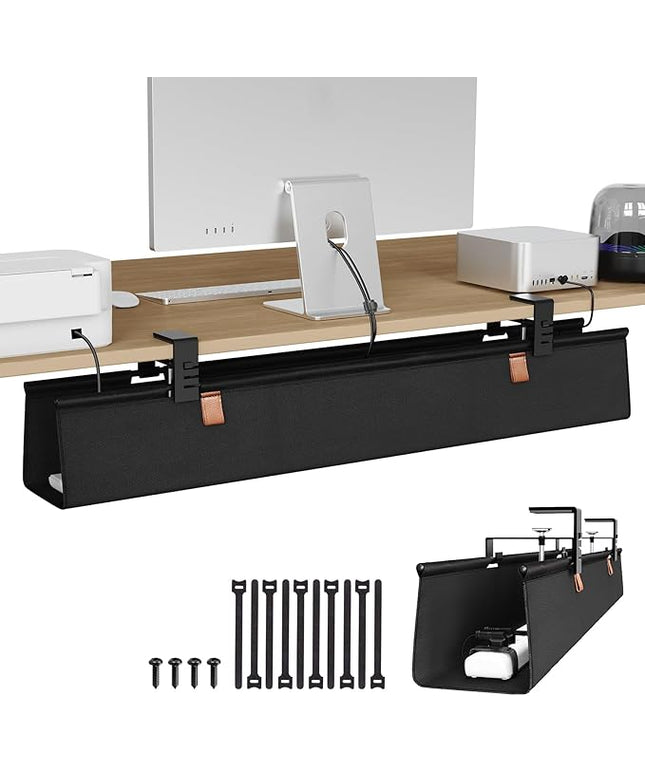 Zilink No Drill Under Desk Cable Management Tray 40" Cord Organizer for Table Clamp/Screw Mount Cable Management Under Desk Waterproof Fabric Cable Management Tray for Office, Home