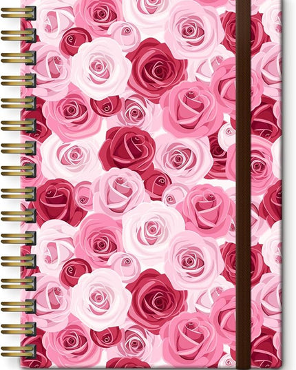 Spiral Journal Notebook, A5 Cute Notebooks for Women Men, College Ruled Hardcover Notebook for Work & Note Taking, 60 Pages Double-Wire Journals for Writing, Cute Pink Rose