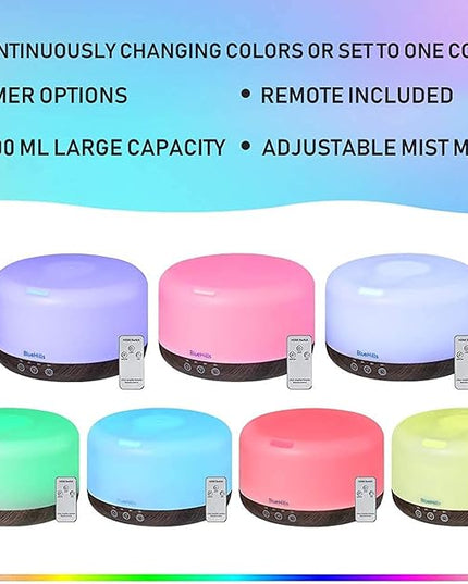 BlueHills Premium 1000 ML Large Essential Oil Diffuser Humidifier for Room Home Aromatherapy Big Capacity Oil Diffuser with Décor LED Lights Long Running Round Diffuser Dark Wood Grain – D002