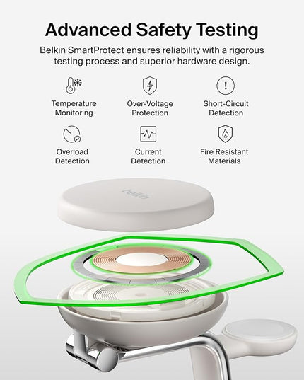 Belkin MagSafe Charger Compatible, 3-in-1 Charging Station, Qi2.2 25W w/Cooling Fan (On/Off Control) Magnetic Wireless Charger for iPhone 17, Apple Watch, AirPods, Pixel 10 (45W Adapter Included)