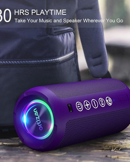 Ortizan Portable Bluetooth Speaker: IPX7 Waterproof, 24W Loud Sound, Deep Bass, Bluetooth 5.3, LED Lights, Wireless Stereo Pairing, 30H Playtime, for Home/Outdoor/Party/Beach, Birthday Gift (Purple)