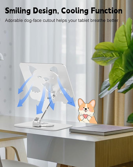Aoviho Adjustable Tablet Stand for iPad - 360° Rotating Aluminum Desk Holder, Foldable Stable Stand for iPad Pro 12.9/11, Samsung Galaxy Tab, Home Office & Travel, Silver