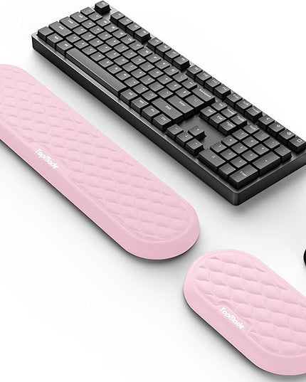 TopMade Upgraded Wider Wrist Rest Set, Soft Memory Foam Keyboard Hand Rest Pad, Computer Ergonomic Keyboard Mouse Wrist Support for Typing Pain Relief, Comfort for Office, Gaming, Study, Pink