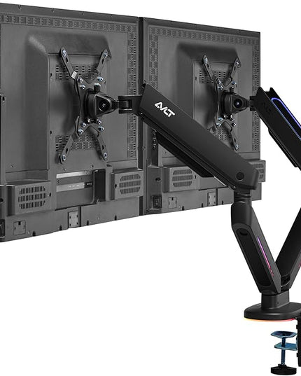 AVLT Dual 27”-43” RGB Gaming Monitor Arm Desk Mount Built-in 20 Lighting Modes Touch Button Control Fits Flat/Curved/Ultrawide Screen Height Swivel Tilt Rotation Adjustable Stand -Black