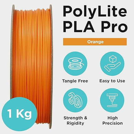 Polymaker PLA PRO Filament 1.75mm Orange, Powerful PLA Filament 1.75mm 3D Printer Filament 1kg - PolyLite 1.75 PLA Filament PRO Tough & High Rigidity 3D Printing PLA Filament Orange
