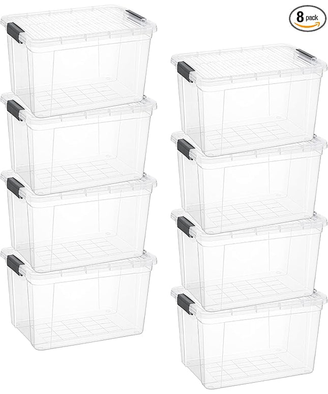 Superio Clear Storage Bins with Lids, 14.7 Quart BPA Free Plastic Containers, Transparent Boxes for Organizing, Stackable Crates, Organizer Totes for Home, Office, School, and Dorm