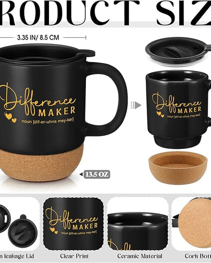 4 Pcs Difference Maker Gift for Women Men Teacher Employee Appreciation Gift for Coworker Staff Coach Difference Maker Mug Notebook Scented Candle Motivational Ballpoint Pen for Valentines(Black)