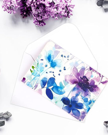 FUHITIM 48 Pack Blank Cards and Envelopes, Watercolor Flowers Blank Greeting Cards, Blank Cards for All Occasion