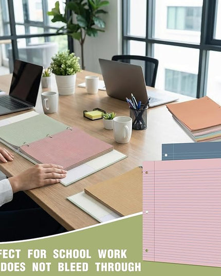 PerKoop 600 Sheets Colored Loose Leaf Paper 8.5" x 11" college ruled Lined 3 Hole Punched notebook Filler Paper for 3 Ring Binders Office School Supplies (Muted Colors)
