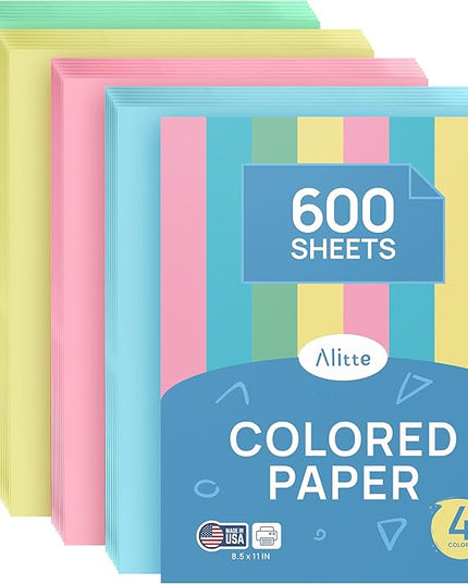 Alitte Colored Paper 8.5 x 11 - Copy Paper, 600-Pack Letter Size for Printer, Arts & Crafts, DIY Projects - Pink, Green, Blue, Yellow - School & Office Supplies - 150 Sheets Per Color