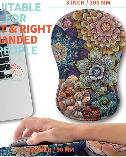 Ergonomic Mouse Pad Wrist Support with Memory Foam Massage Bulge, Carpal Tunnel Pain Relief Mousepad Wrist Rest for Mouse(12x8 inch, Blooming)