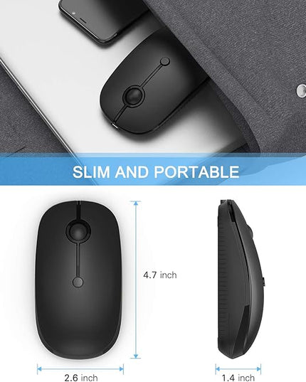 Type C Wireless Mouse，Vssoplor USB C Rechargeable Portable Quiet Laptop Mouse USB and Type C Receiver Dual Mode Mice for PC, Laptop, MacBook, Tablet-Black