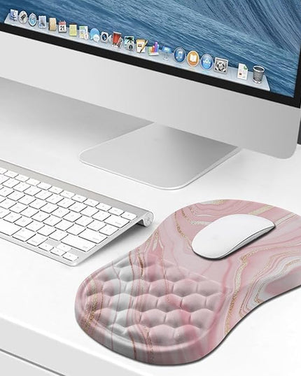 Hokafenle Ergonomic Mouse Pad Wrist Support, Wrist Rest Mousepad for Carpal Tunnel Pain Relief with Integrated Memory Foam Slope Massage Bulge (11.8x7.9 inch,Pink Fluid