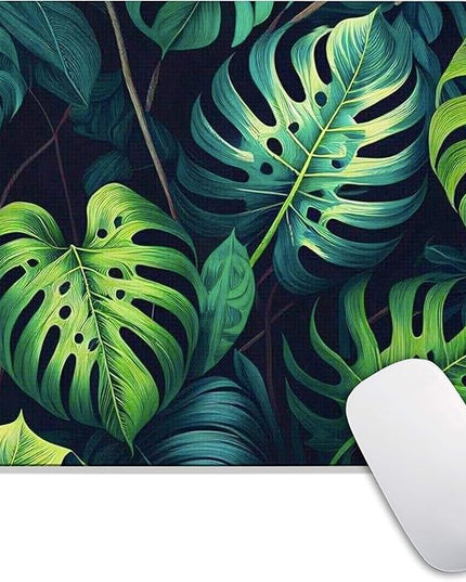 Square Mouse Pad Green Leaves, Personalized Premium-Textured Custom Mouse Mat Design, Washable Mousepad Cloth, Non-Slip Rubber Base Computer Mouse Pads for Wireless Mouse