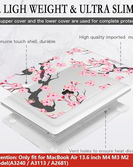 CISSOOK Compatible with MacBook Air 13.6 Inch Case A2681 A3113 A3240 2022-2025 Release, Hard Shell Case with Keyboard Cover for MacBook Air 13.6 M2 M3 M4 - Cherry Blossoms
