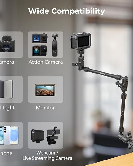 SMALLRIG 22" Magic Arm Clamp, Overhead Phone Mount Holder Stand, Flexible Desk Camera Mount, Articulating Friction Boom Arm, for POV Shot, Filming, Light, Webcam, Action Camera