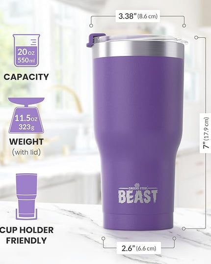Beast 20 oz Tumbler Stainless Steel Vacuum Insulated Coffee Ice Cup Double Wall Travel Flask (Purple)