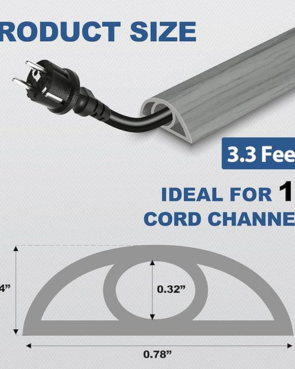 Floor Cord Cover for Wires on Floor Self Adhesive Cord Hider Floor Cable Management Wire Covers for Cords Protector Prevent Cable Trips Cord Cavity W 0.32" x H 0.32", Gray Wood, 3.3Ft