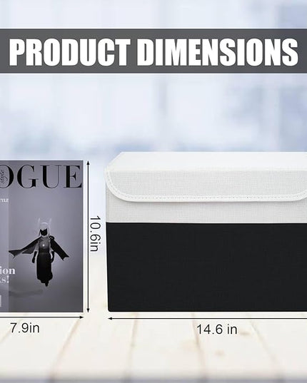 Large 22 Quart Linen Fabric Foldable Storage Bin Cube Organizer Basket with Flip-Top Lid & Handles, Clothes Blanket Box for Home, Office, Closet, Black & White, 4 Pack 14.6 x 9.5 x 9.5