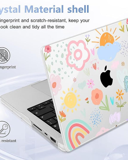 May Chen Case for MacBook Pro 14 inch, Models A2442 A2779 A2918 A2992 A3401 A3185 A3112 A3434, M1 M2 M3 M4 M5 Chip (2021-2025 Release), Plastic Hard Shell Case with Keyboard Cover, Rainbows Flowers