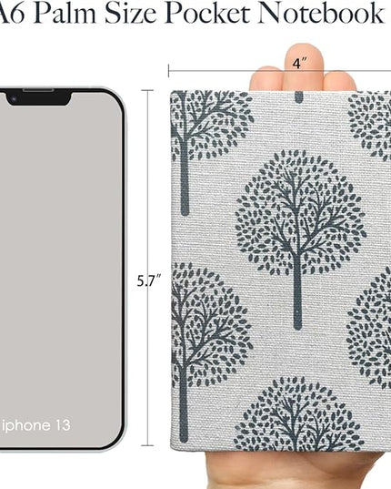 A6 Notebook, Linen Journal, Pocket Notebook, 4x6, Hardcover, Lay Flat, Thick, Small, Lined Notebook & Unlined Sketchbook, The Tree of Life, Beige