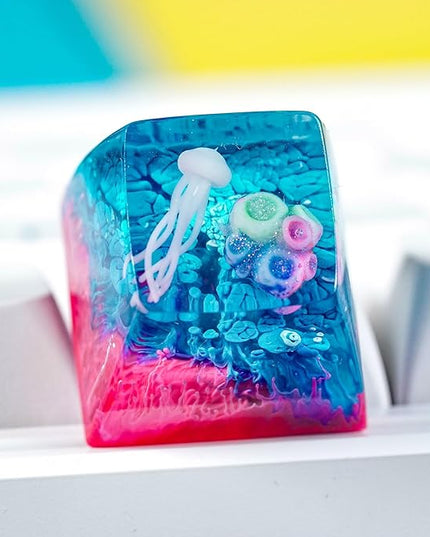 Jellyfish Artisan Keycap Blue and Pink Ocean Coral R1 SA Profile Custom Sea Creature Keycaps 1U ESC Handmade Gaming Resin Key Cap Cherry MX Switch Compatible Mechanical Keyboard Jellyfish Lover Gift
