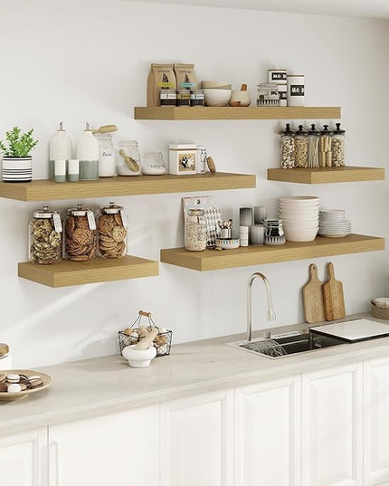 12" Deep Oak Floating Shelves,Over Toilet Long Wall Mounted Modern Farmhouse 36 inches,Wall Shelves with Invisible Brackets for Bedroom, Bathroom, Living Room, Kitchen, Set of 1