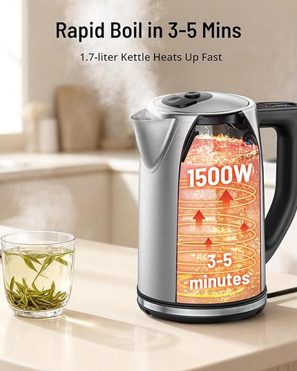 Electric Kettle Temperature Control, 1.7L Electric Kettle with 6 Temperature Settings, 1500W Cordless Hot Water Boiler Heater, Strix Thermostat, Touch Control, Auto-Shutoff/Boil-Dry Protection
