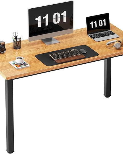 Need Computer Desk, 47 inch Home Office Desk, Modern Simple Style Home Office Gaming Desk, Basic Writing Table for Study Student, Black Metal Frame, Teak