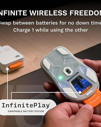 Glorious Gaming Model O3 Wireless Gaming Mouse - InfinitePlay Swappable Battery, 130H Battery Life, 8k Polling, 130M Optical Switches, Ultralight 66g, 30K DPI Optical Sensor, RGB - White