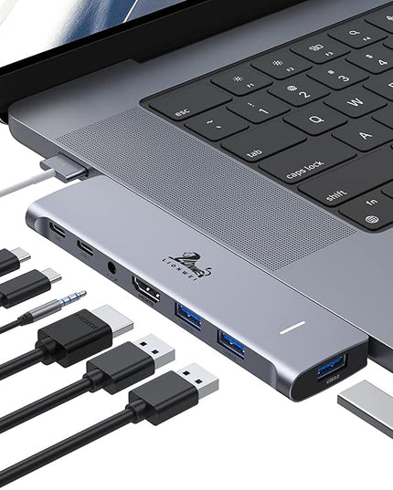 USB C Hub Adapter for MacBook Pro/Air M1M2M3 2022 2021 2020 13"15"16",Multiport MacBook Adapter MacBook Accessories with 4K HDMI,3USB3.0,Audio,100W Thunderbolt-Enabled USB-C,Support MagSafe 3 Charging