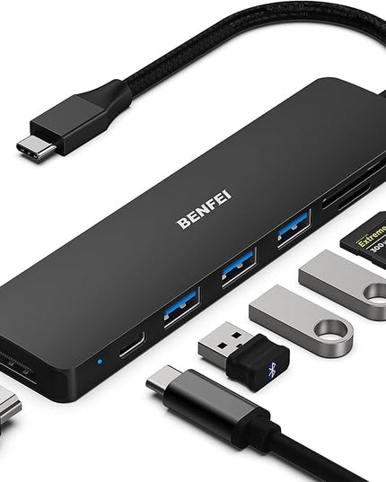 BENFEI USB C HUB 7-in-1, USB-C HUB Multiport Adapter with HDMI (4K @ 60Hz Certified)/100W Power Delivery/3*USB 3.0 5Gbps/SD/TF Card Reader (160MB/s) for iPhone 15 Pro/Max MacBook iPad Pro iMac S23