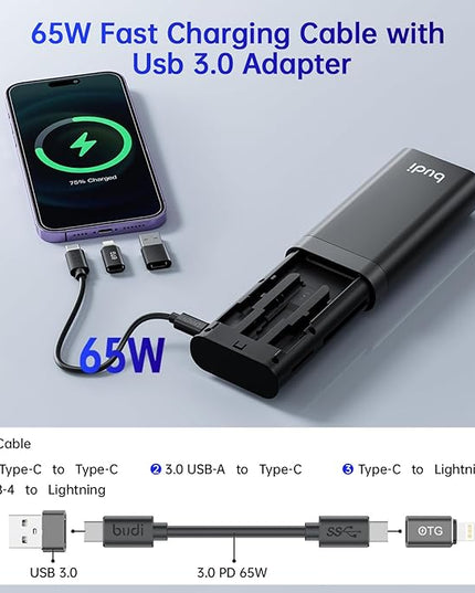 BUDI Multifunctional SD Card Reader, SD/TF/Micro SD/CF/MS/M2 7-in-1 5Gbps High-Speed Memory Card Reader USB 3.0 Type-C Interface Carrying Case Holder for Cameras, Smartphones, Drones, Action Cameras