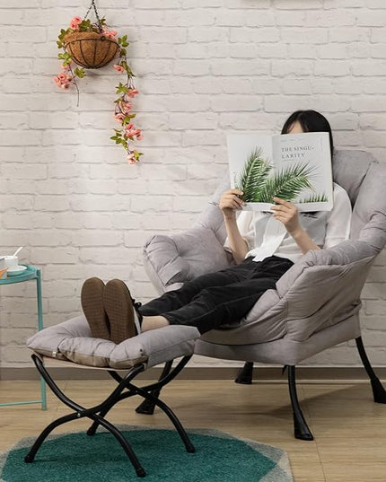 HollyHOME 15"(H) Folding Footrest Stool, Upholstered Small Foldable Ottoman, Accent Padded Sofa Foot Stool for Lazy Chair, Metal Frame Portable Foot Rest Ottoman for Home, Living Room, Bedroom, Grey