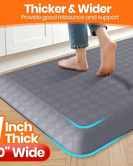 StepRite 1” Thick Kitchen Mats for Floor, Anti Fatigue Kitchen Rugs, Non-Slip,Heavy Duty Waterproof Kitchen Rug, Standing Desk Mat, Gifts for Friends, Family, Home, Kitchen, Office (32" x 20", Grey)