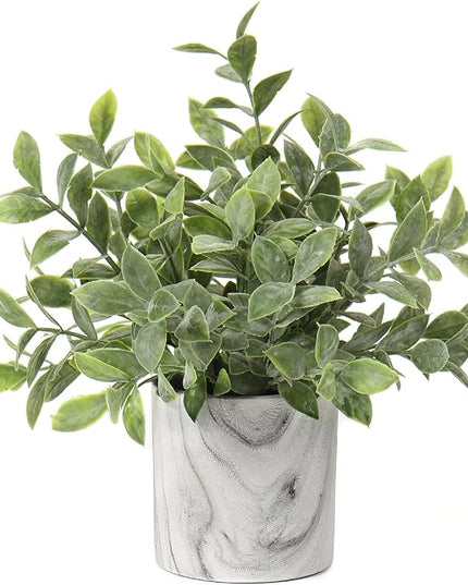 Hollyone Mini Artificial Potted Plants Fake Plants in Marble Pots, 1Pcs Plastic Eucalyptus Greenery Faux Plants for Home Office Desk Room Centerpiece Shelf Décor