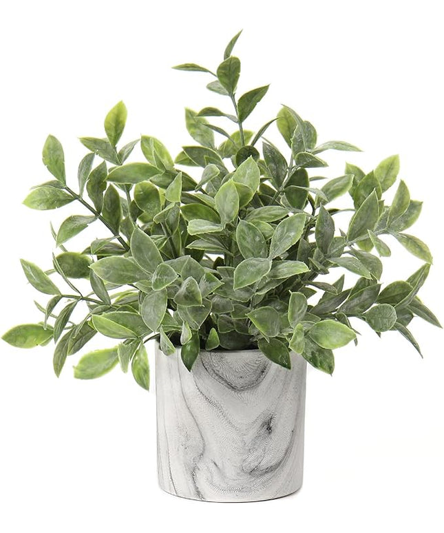 Hollyone Mini Artificial Potted Plants Fake Plants in Marble Pots, 1Pcs Plastic Eucalyptus Greenery Faux Plants for Home Office Desk Room Centerpiece Shelf Décor